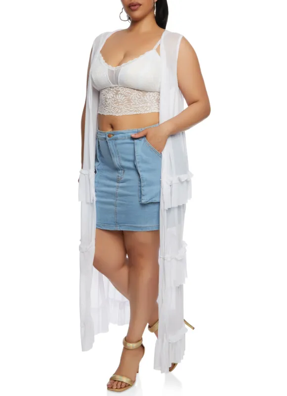 Plus Size Mesh Sleeveless Ruffle Detail Duster sold by Rainbow