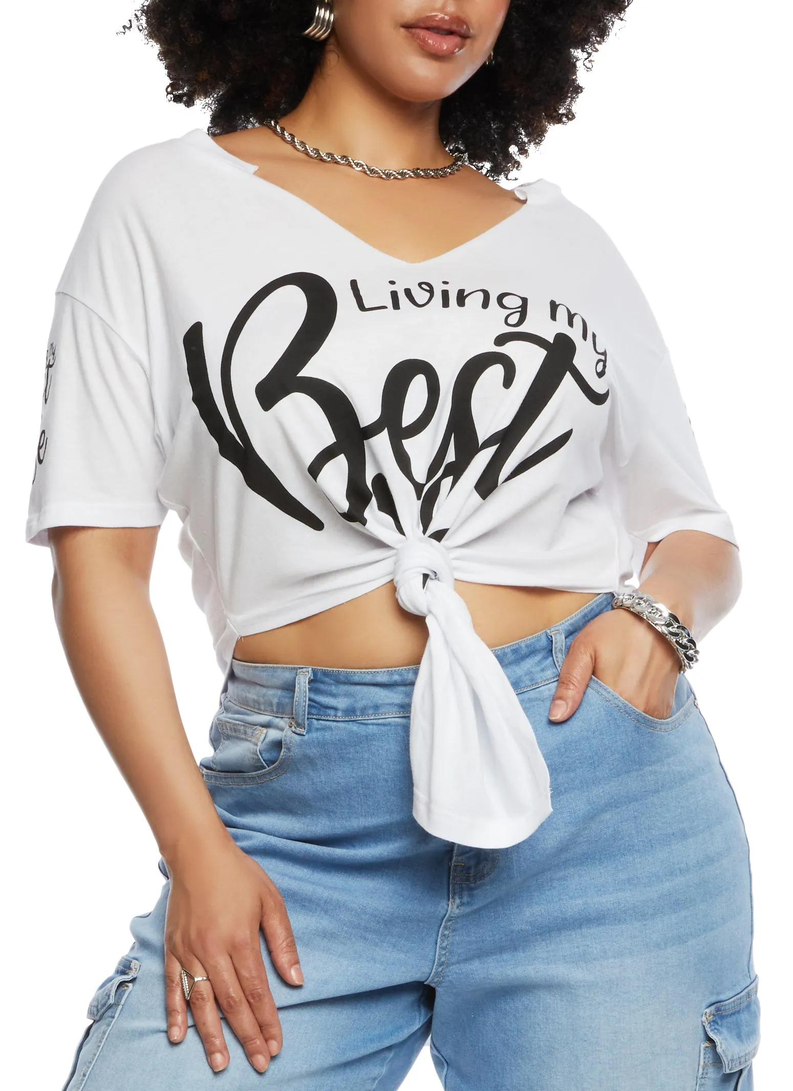 Plus Size Hanky Hem Living My Best Life Graphic Tee sold by Rainbow