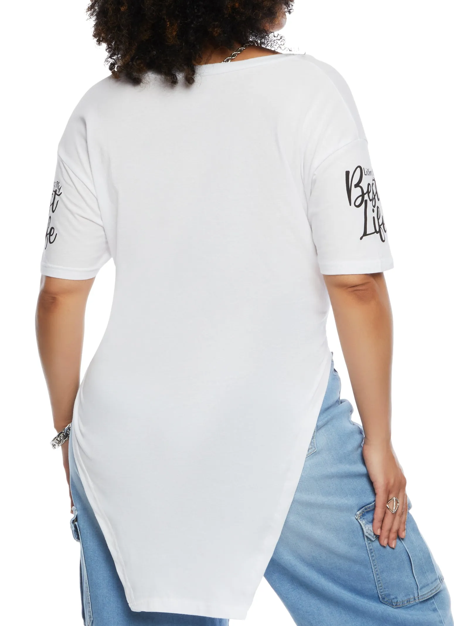 Plus Size Hanky Hem Living My Best Life Graphic Tee sold by Rainbow product image thumbnail 3