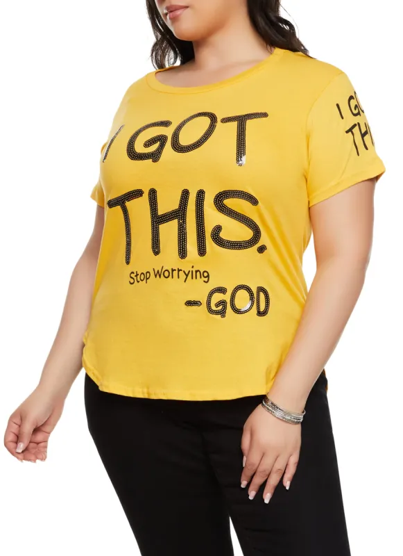 Plus Size I Got This Stop Worrying Sequin Graphic Tee sold by Rainbow