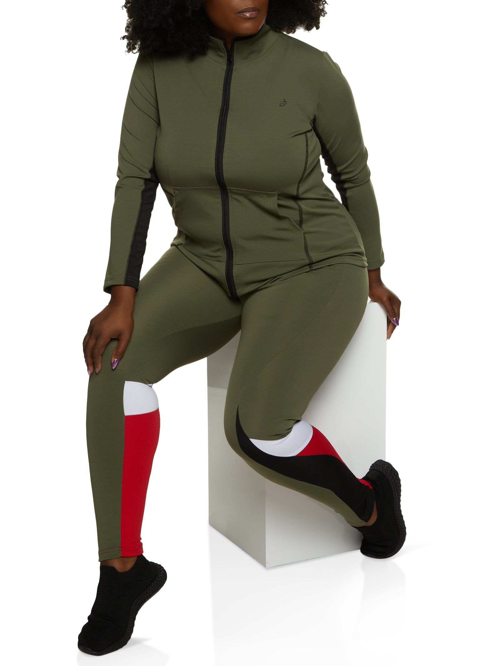 Plus Size Contrast Stitch Zip Front Track Jacket sold by Rainbow product image thumbnail 2