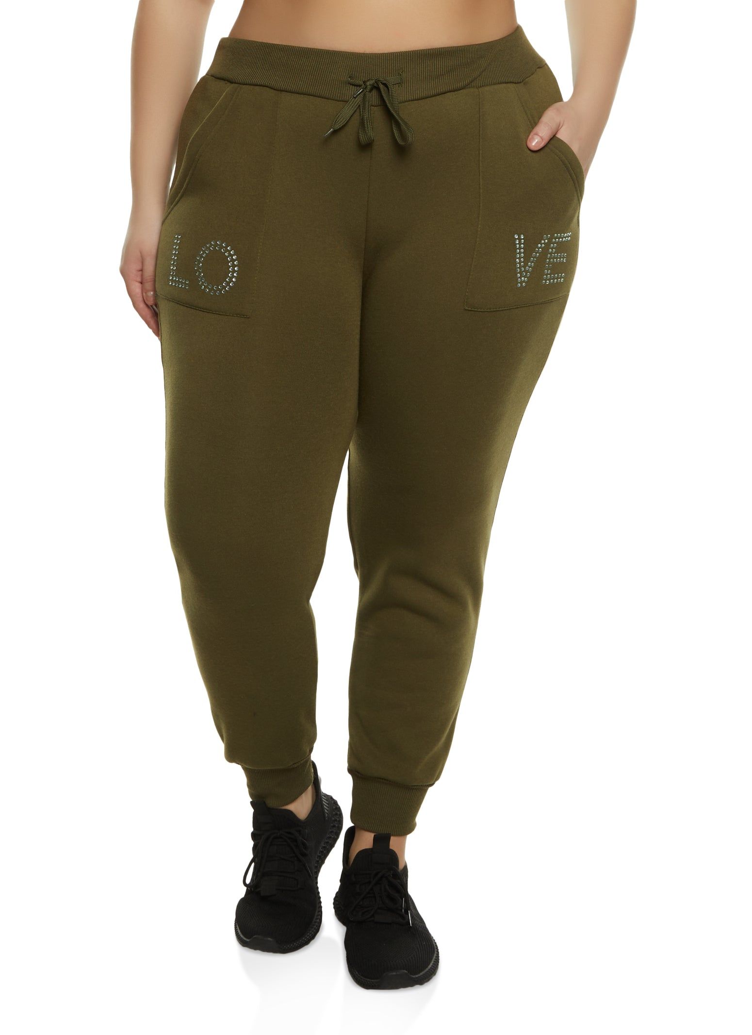 Plus Size Love Rhinestone Studded Joggers sold by Rainbow
