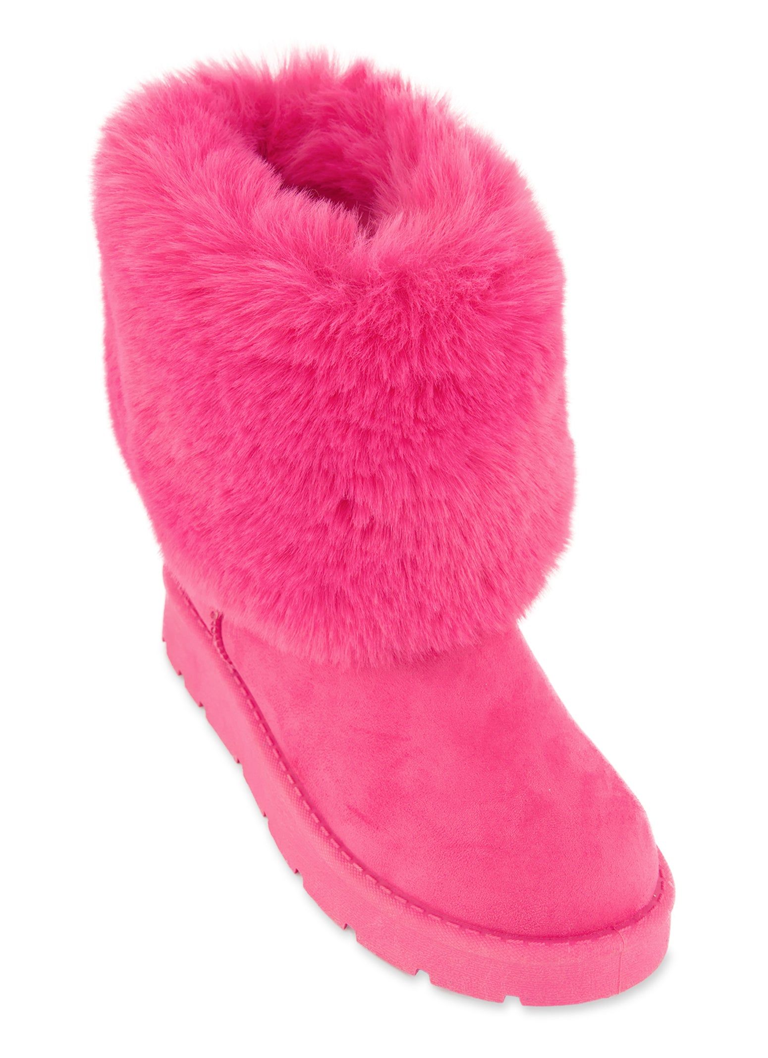 Faux Fur Cuff Low Platform Boots sold by Rainbow