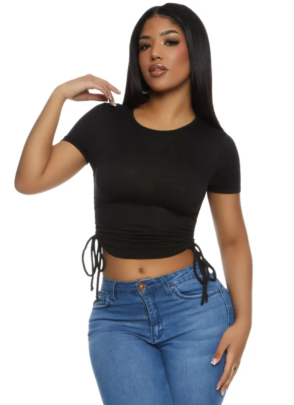 Ribbed Crew Neck Ruched Side T Shirt sold by Rainbow