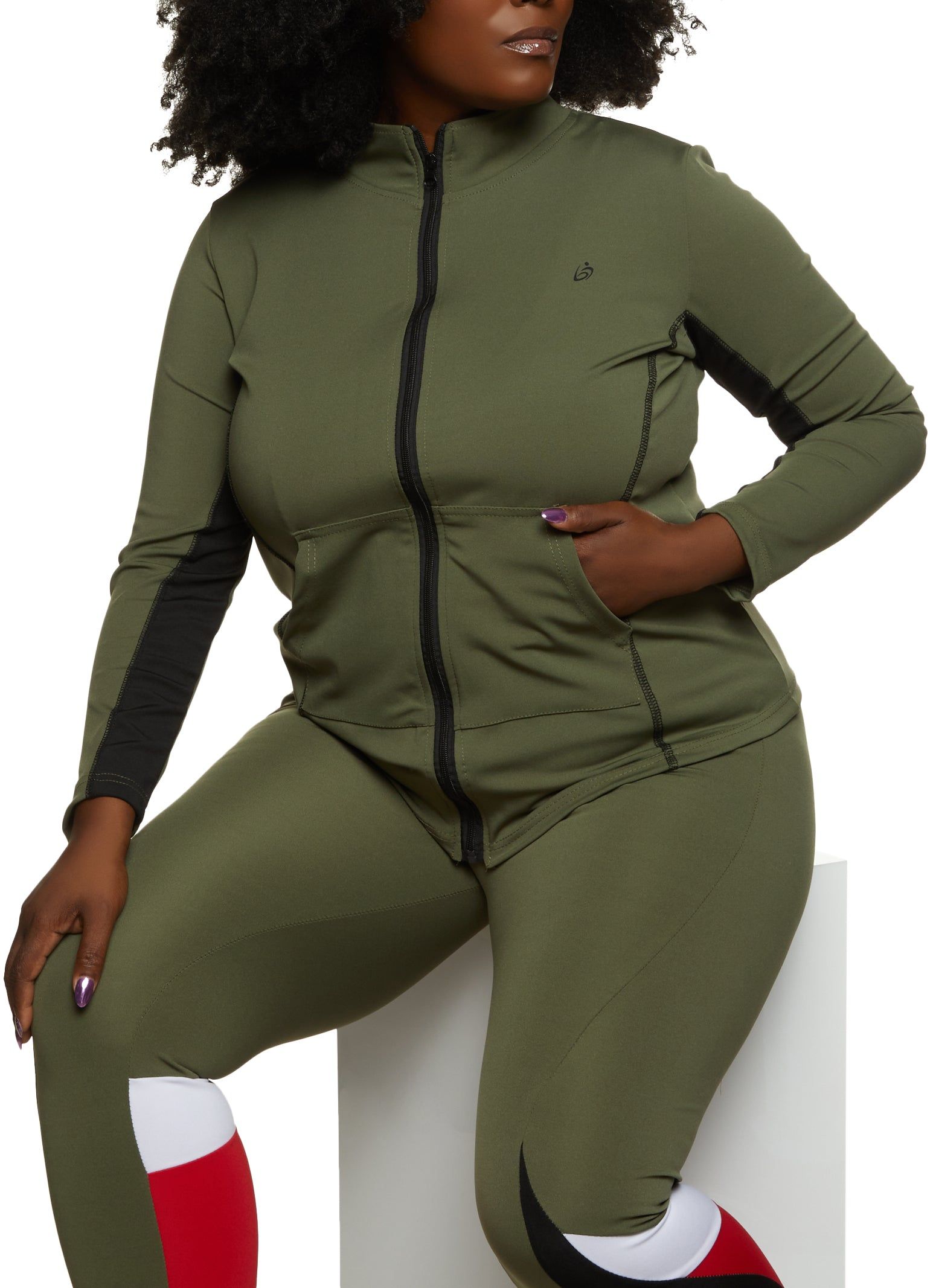 Plus Size Contrast Stitch Zip Front Track Jacket sold by Rainbow