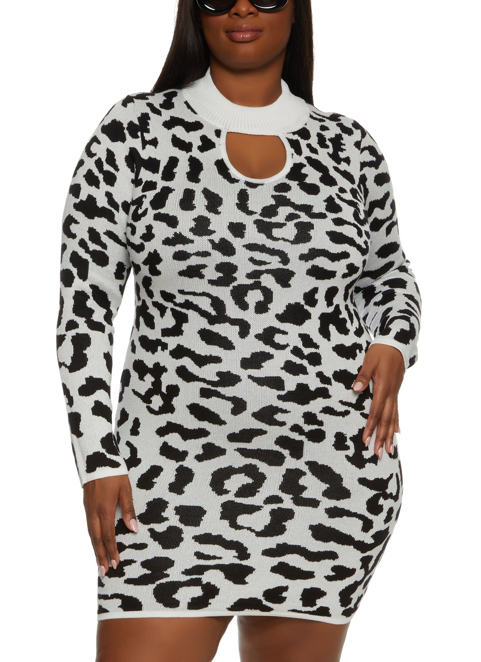 Plus Size Leopard Print Keyhole Sweater Dress sold by Rainbow