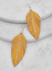 Rhinestone Fringe Leaf Drop Earrings sold by Rainbow
