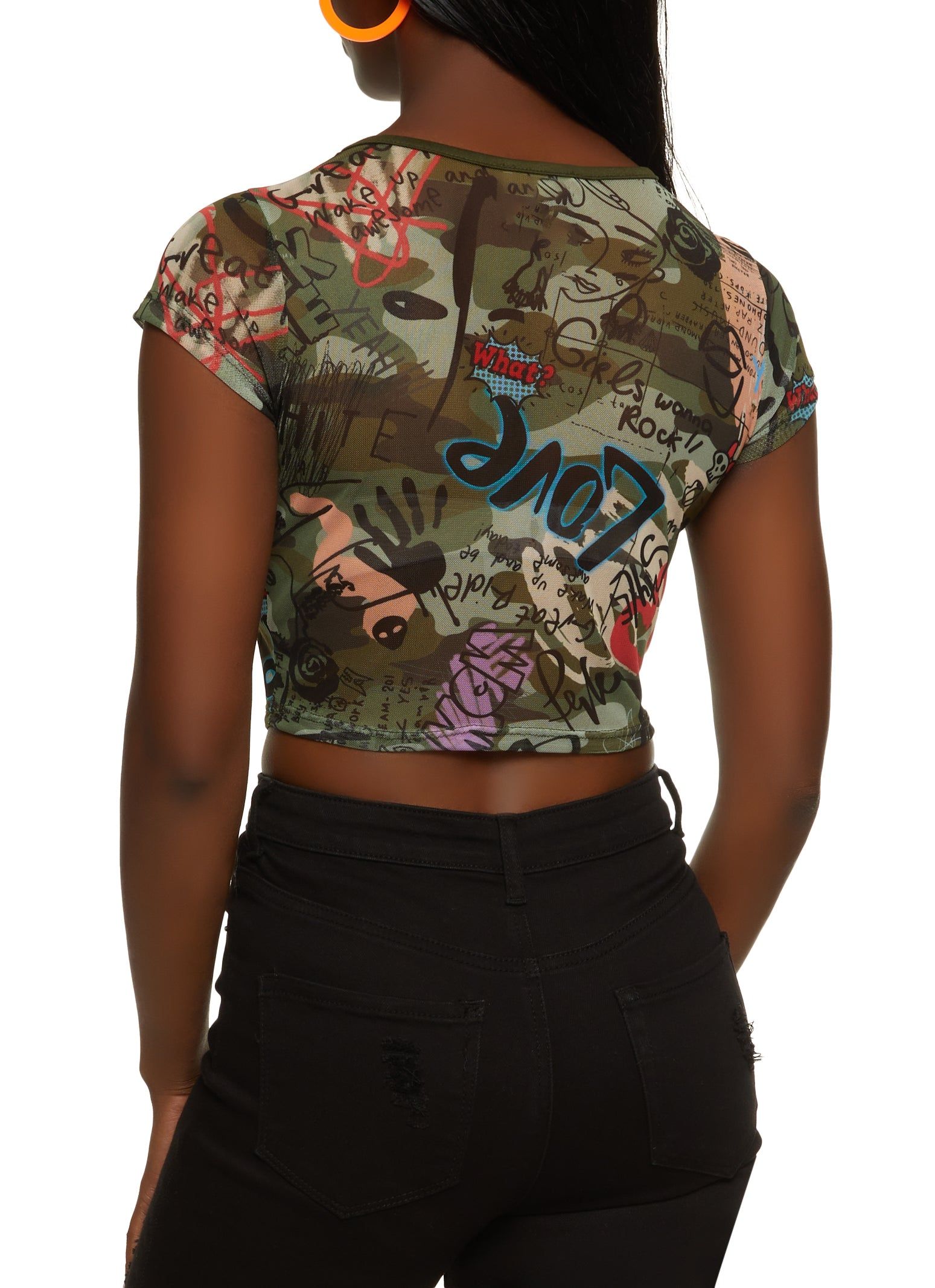 Mesh Camo Graffiti Print Crop Top sold by Rainbow product image thumbnail 2