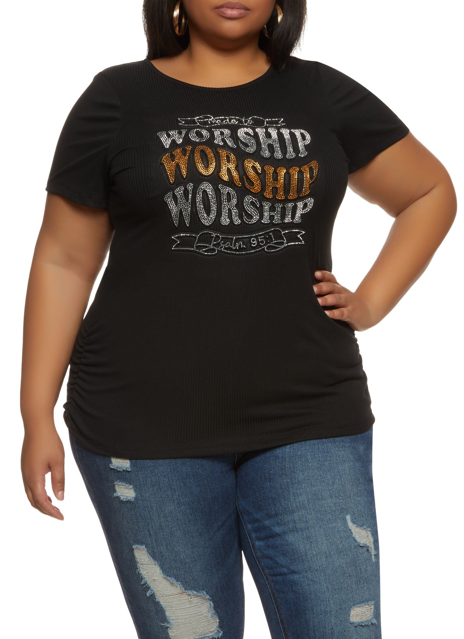 Plus Size Made To Worship Rhinestone Graphic Tee sold by Rainbow