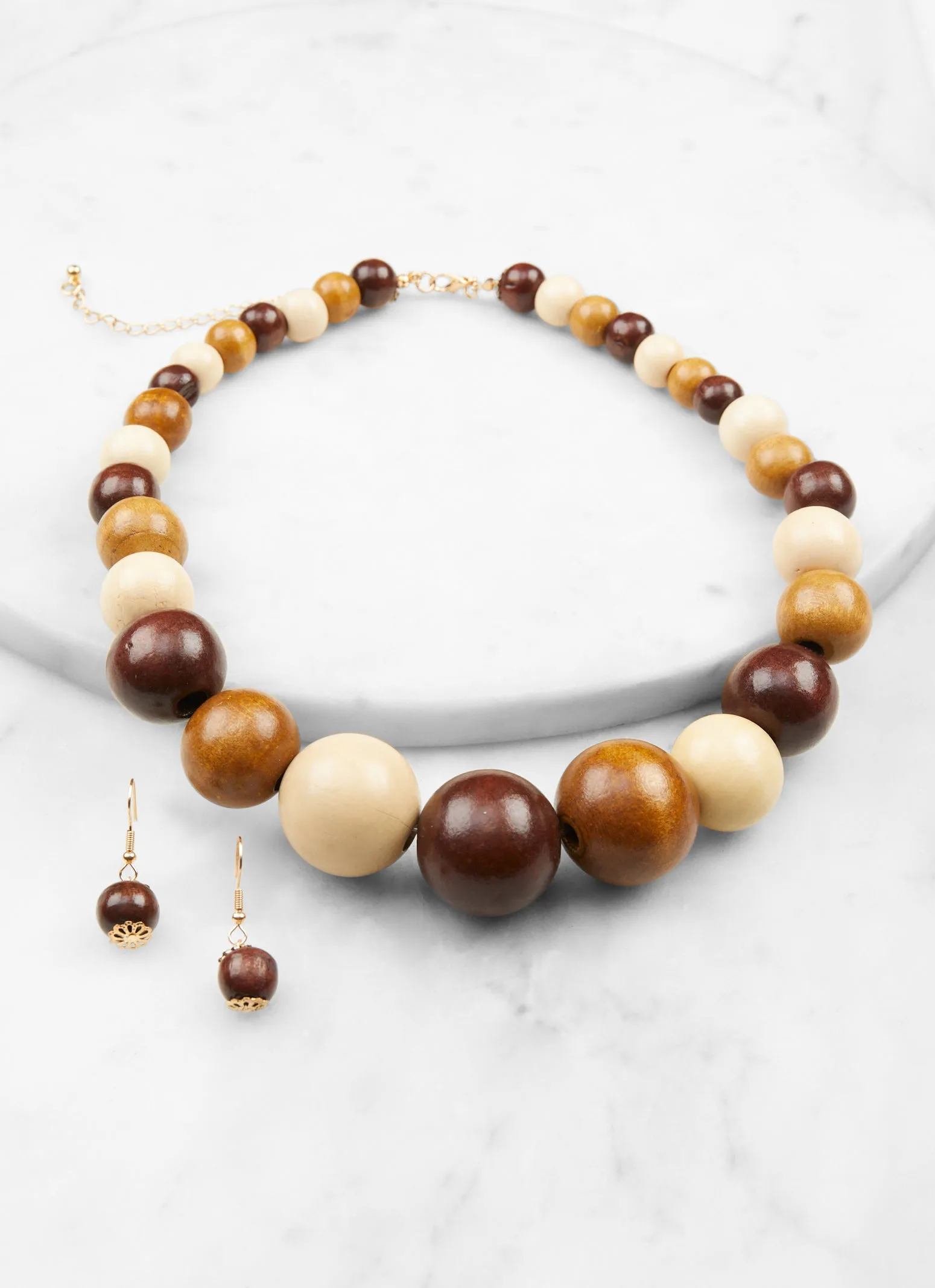 Chunky Wooden Beaded Necklace and Drop Earrings sold by Rainbow product image thumbnail 2