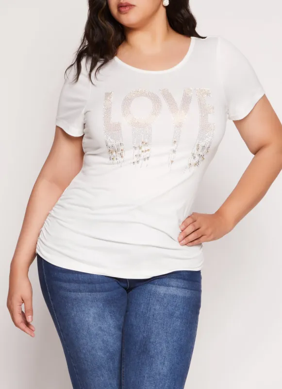 Plus Size Love Rhinestone Studded Graphic Tee sold by Rainbow