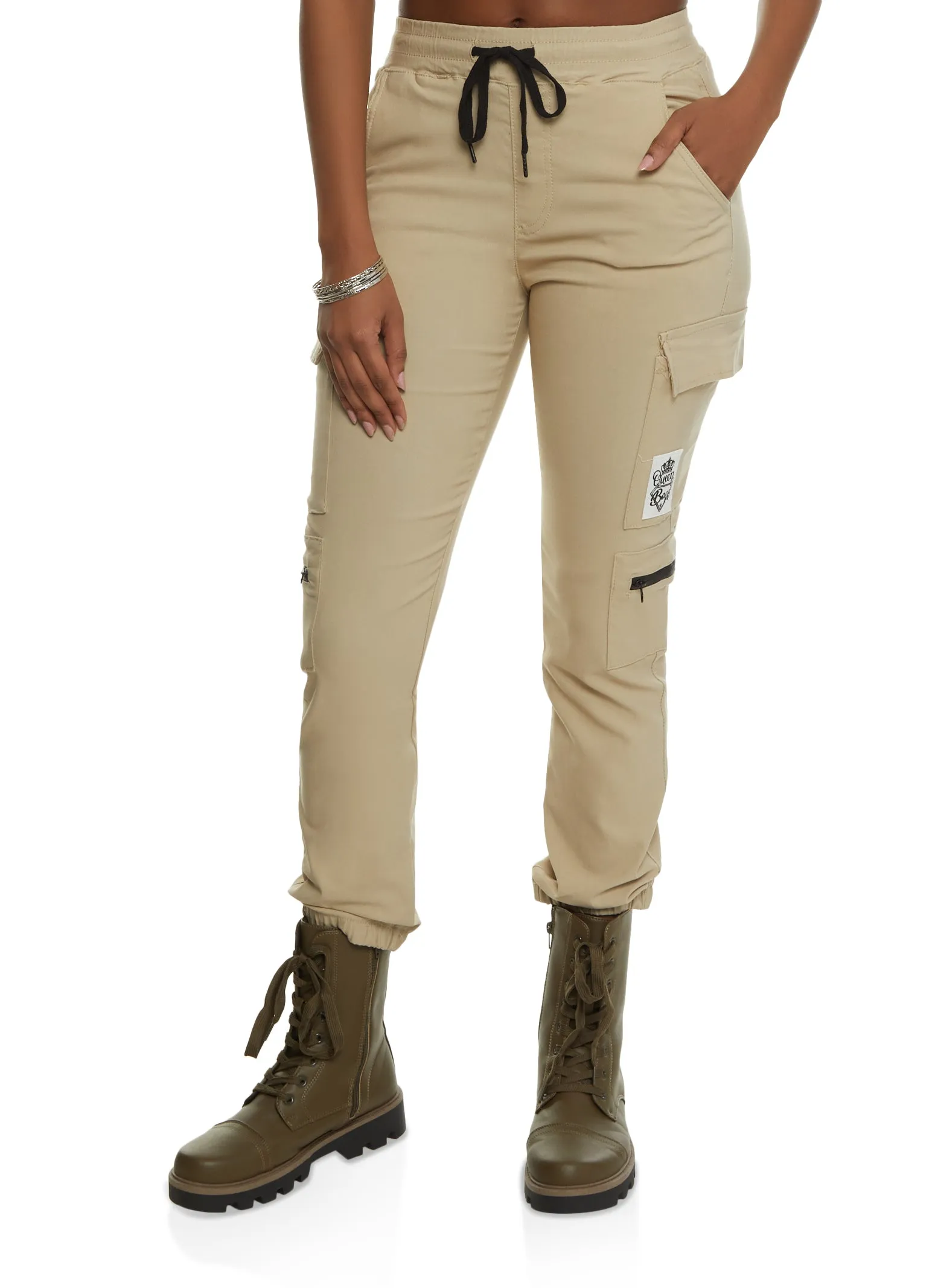 Patch Zipper Detail Cargo Joggers sold by Rainbow