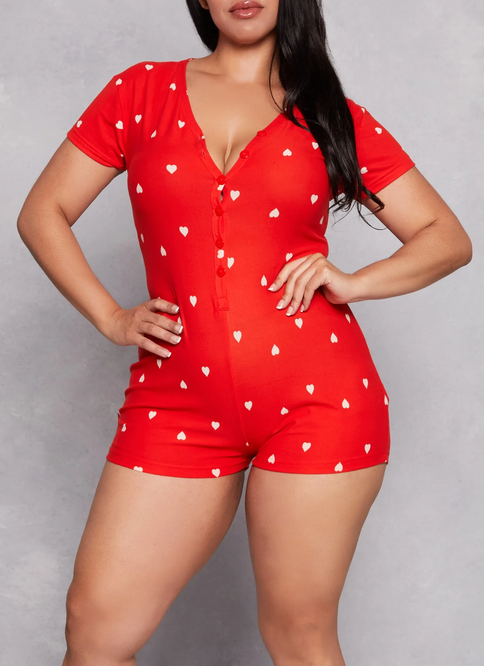 Plus Size Love Heart Print Button Front Pajama Romper sold by Rainbow product image thumbnail 2