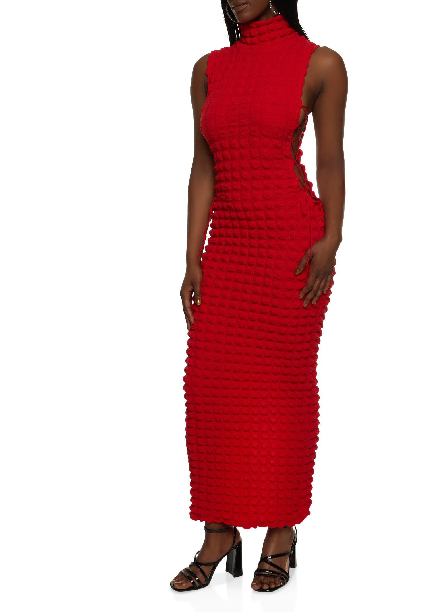 Bubble Knit Lace Up Side Maxi Dress sold by Rainbow product image thumbnail 2