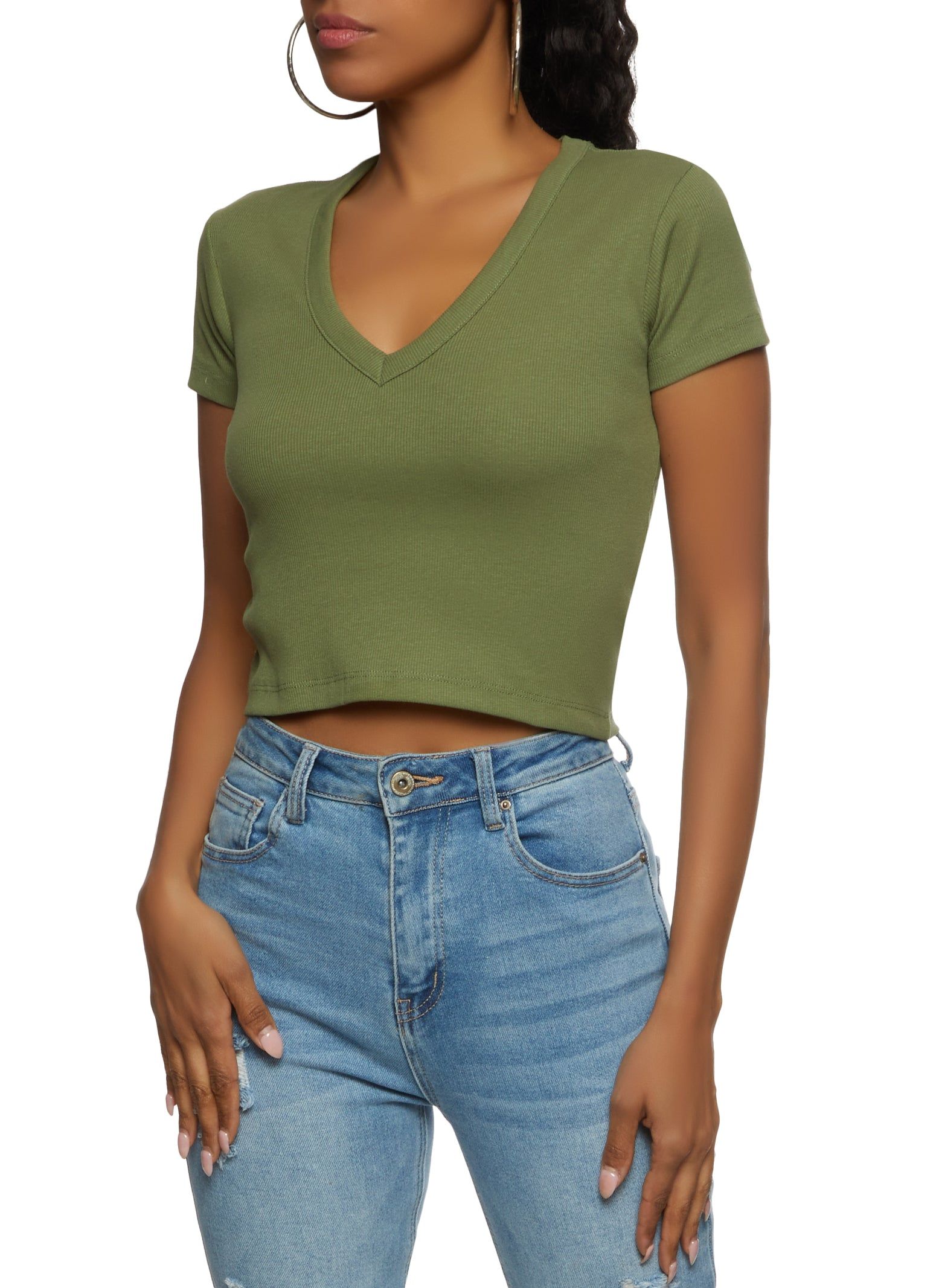 Basic V Neck Cropped T Shirt sold by Rainbow