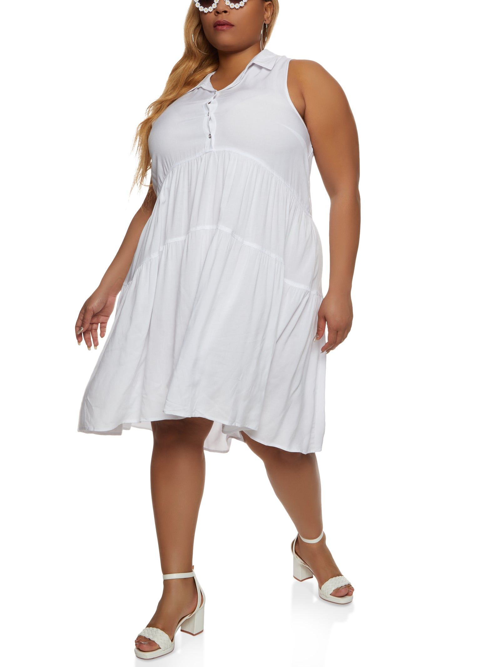 Plus Size Half Button Tiered Shift Dress sold by Rainbow product image thumbnail 2