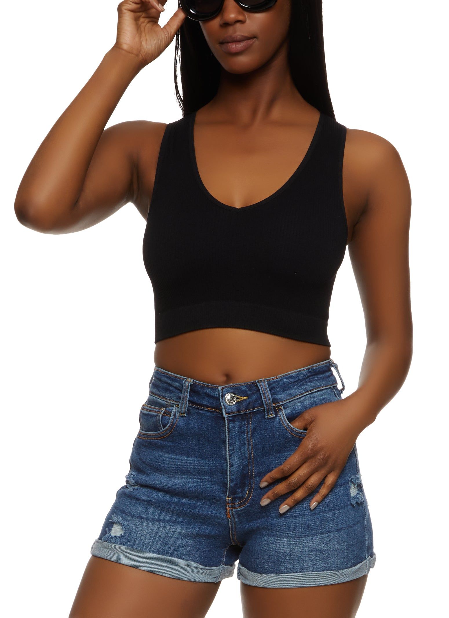 Rib Knit Seamless Crop Top sold by Rainbow