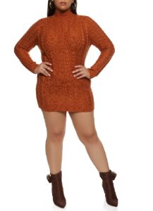 Plus Size Cable Knit Mock Neck Sweater Dress sold by Rainbow