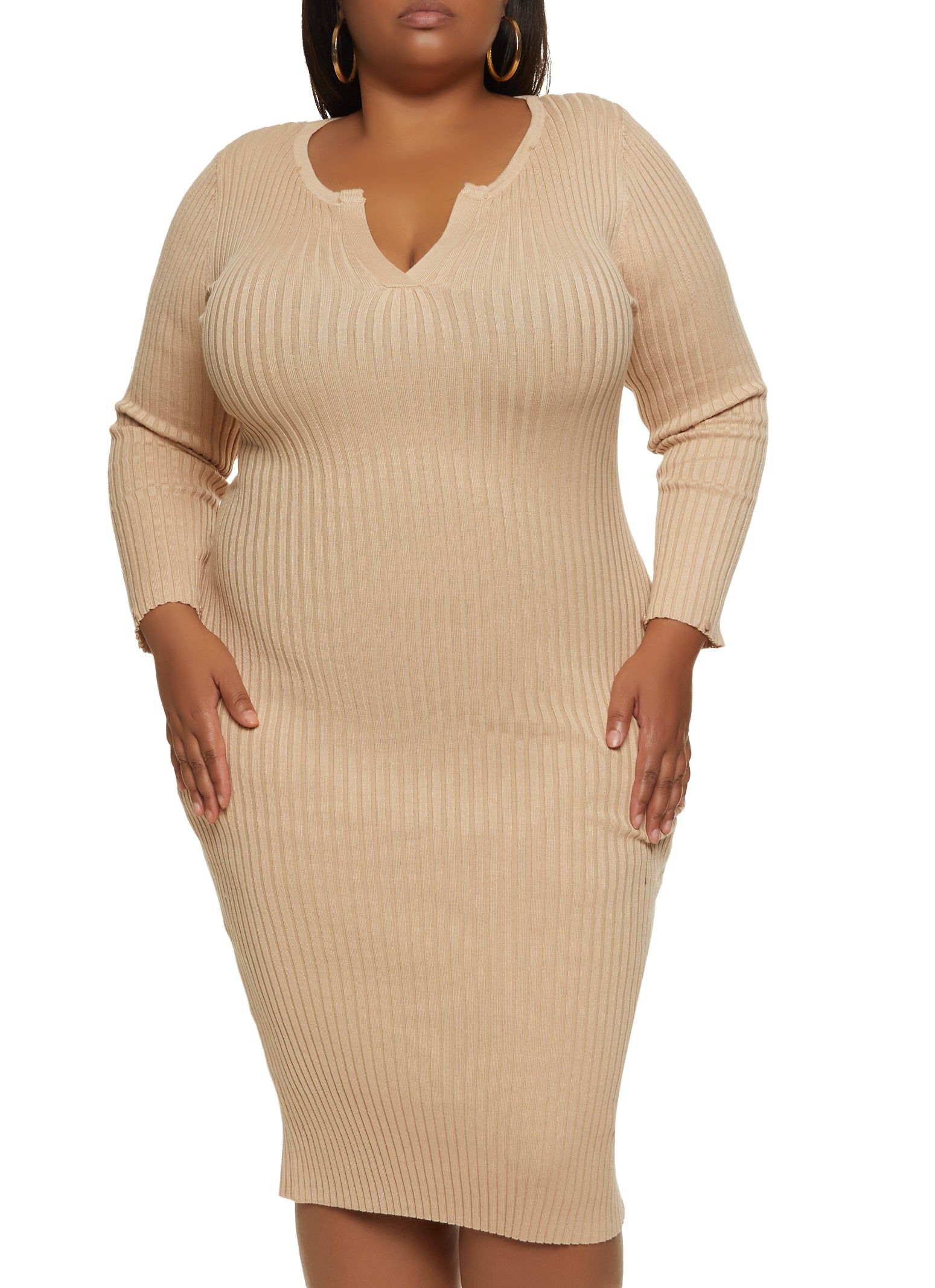 Plus Size Faux Fur Trim Ribbed Knit Sweater Dress sold by Rainbow product image thumbnail 5