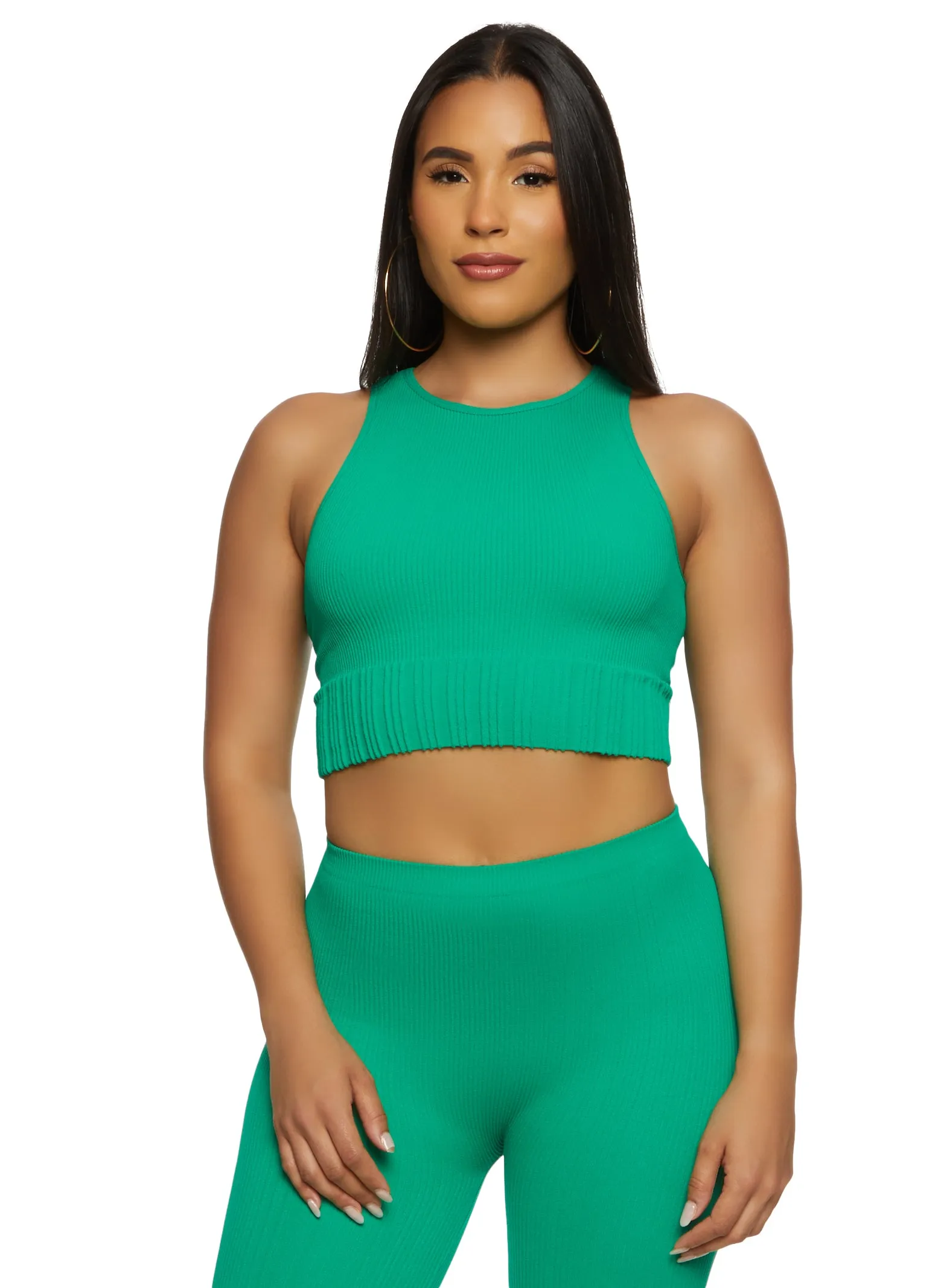 Seamless Ribbed Cropped Racerback Tank Top sold by Rainbow