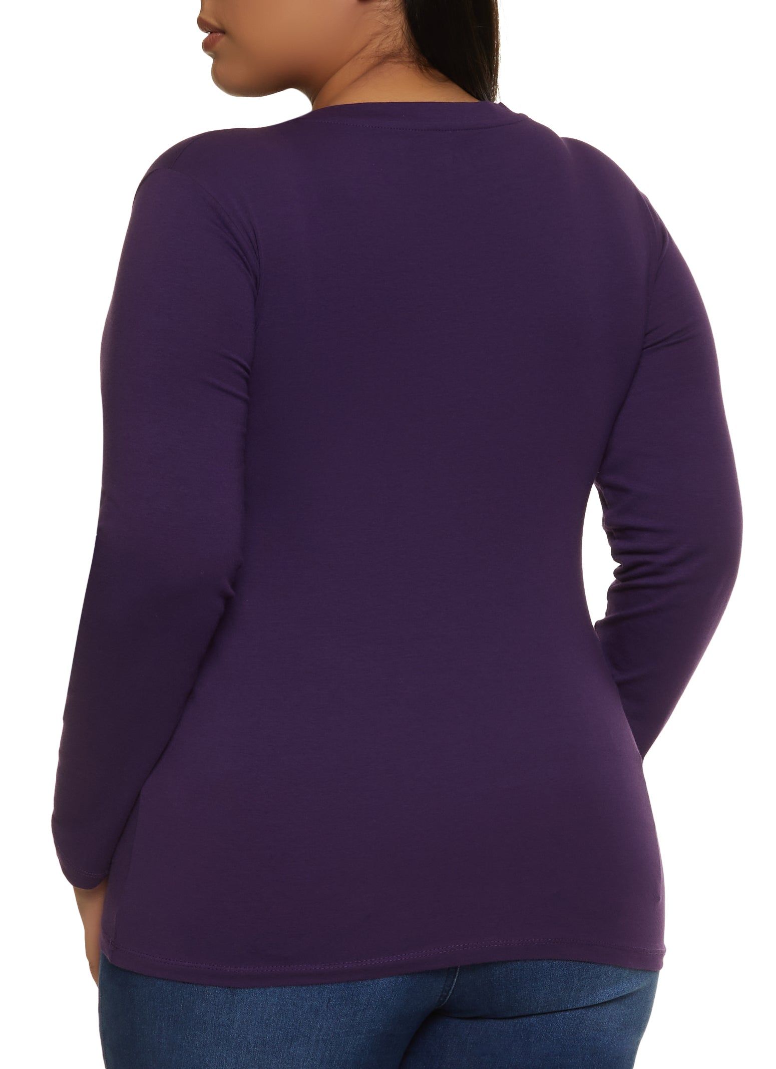 Plus Size Long Sleeve V Neck Basic Tee sold by Rainbow product image thumbnail 2