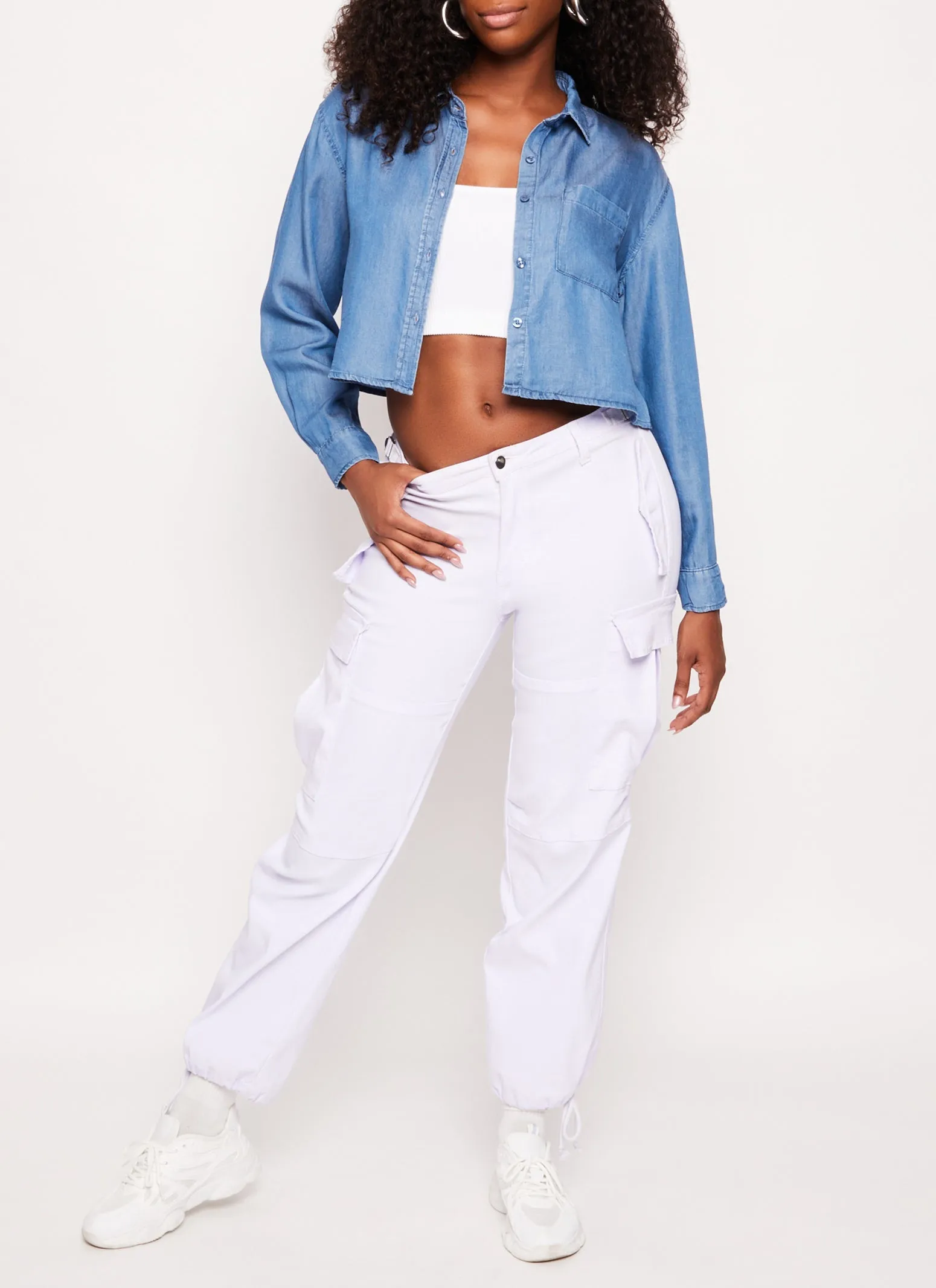 Chambray Button Front Cropped Shirt sold by Rainbow product image thumbnail 2