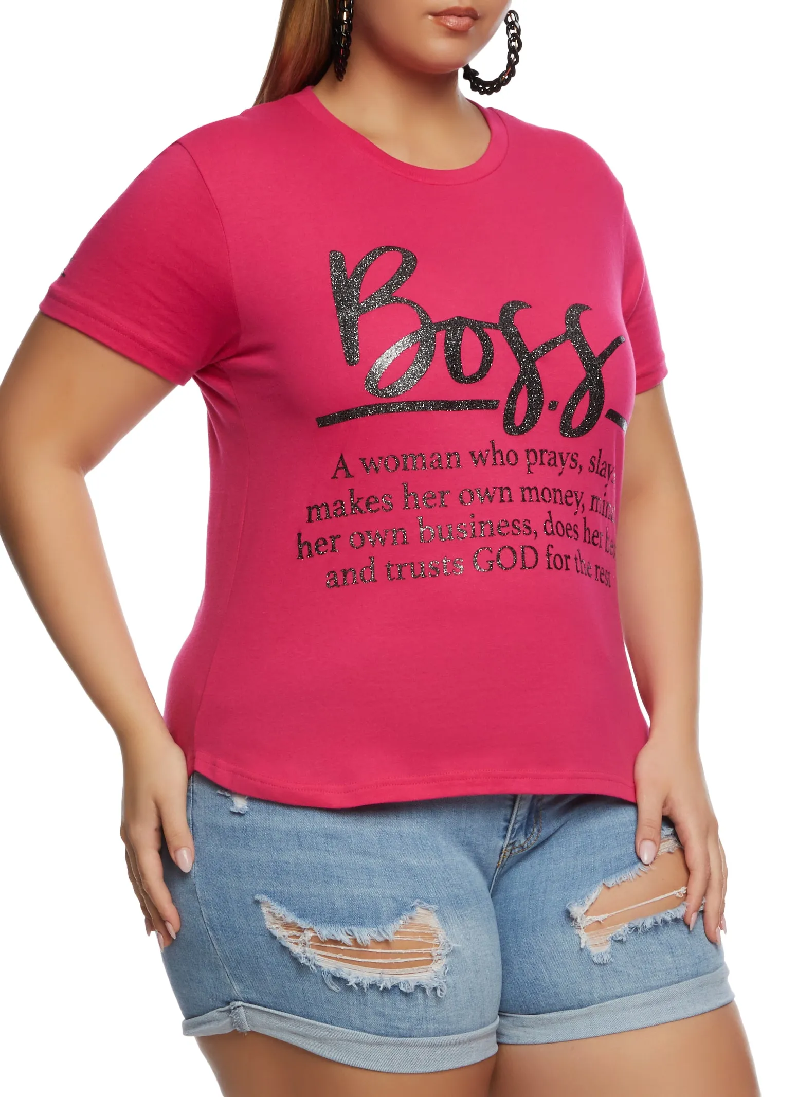 Plus Size Boss Glitter High Low Graphic T Shirt sold by Rainbow product image thumbnail 2