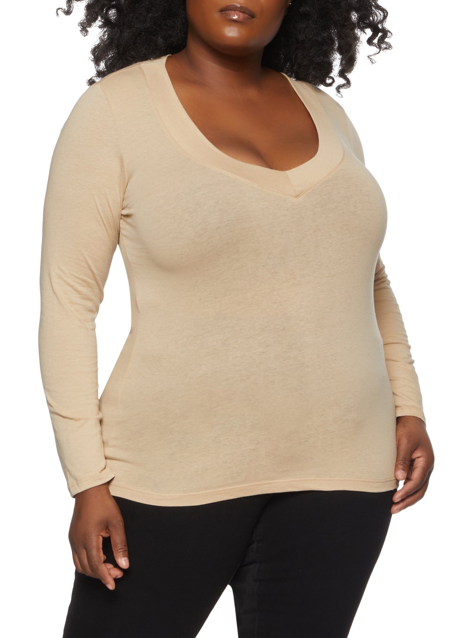 Plus Size Basic V Neck Long Sleeve Top sold by Rainbow