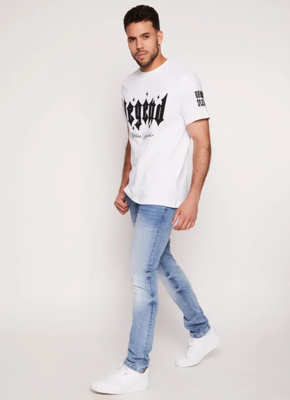 Mens Acid Wash Whiskered Skinny Jeans made by Rainbow