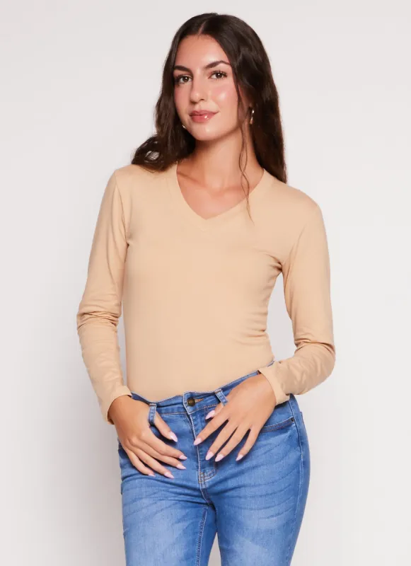 Basic V Neck Long Sleeve T Shirt made by Rainbow
