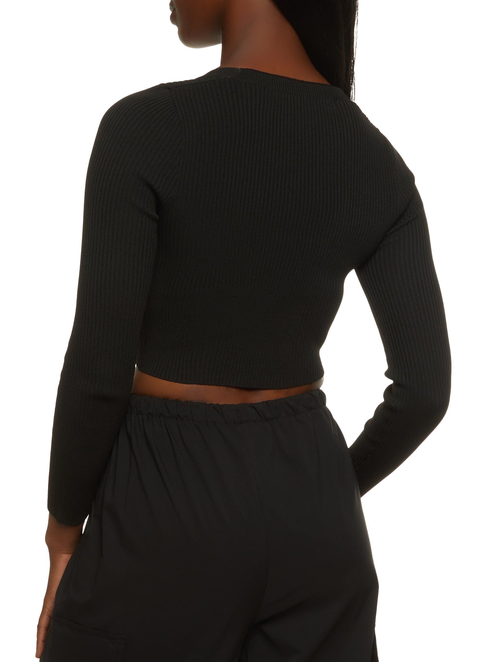 Ribbed Knit Button Front Cropped Cardigan sold by Rainbow product image thumbnail 2