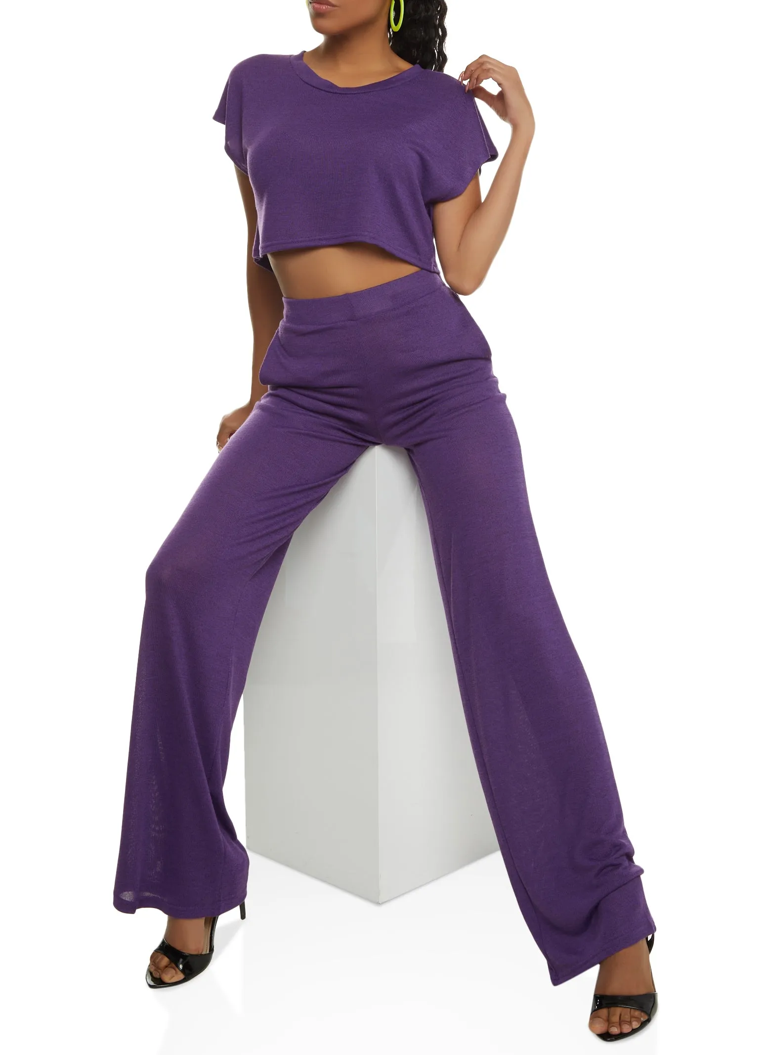 Daisy Brushed Knit Short Sleeve Crop Top sold by Rainbow