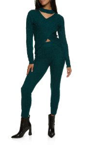 Cable Knit Cut Out Criss Cross Sweater and Pants Set sold by Rainbow
