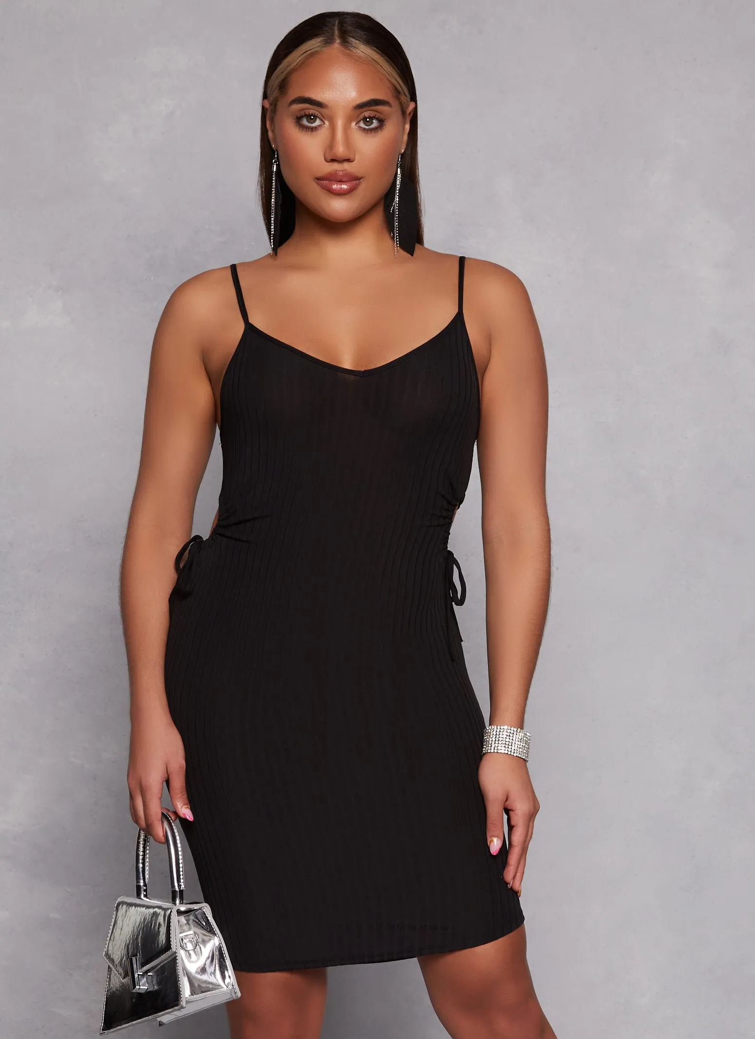 Ribbed Drawstring Keyhole Side Cami Dress sold by Rainbow