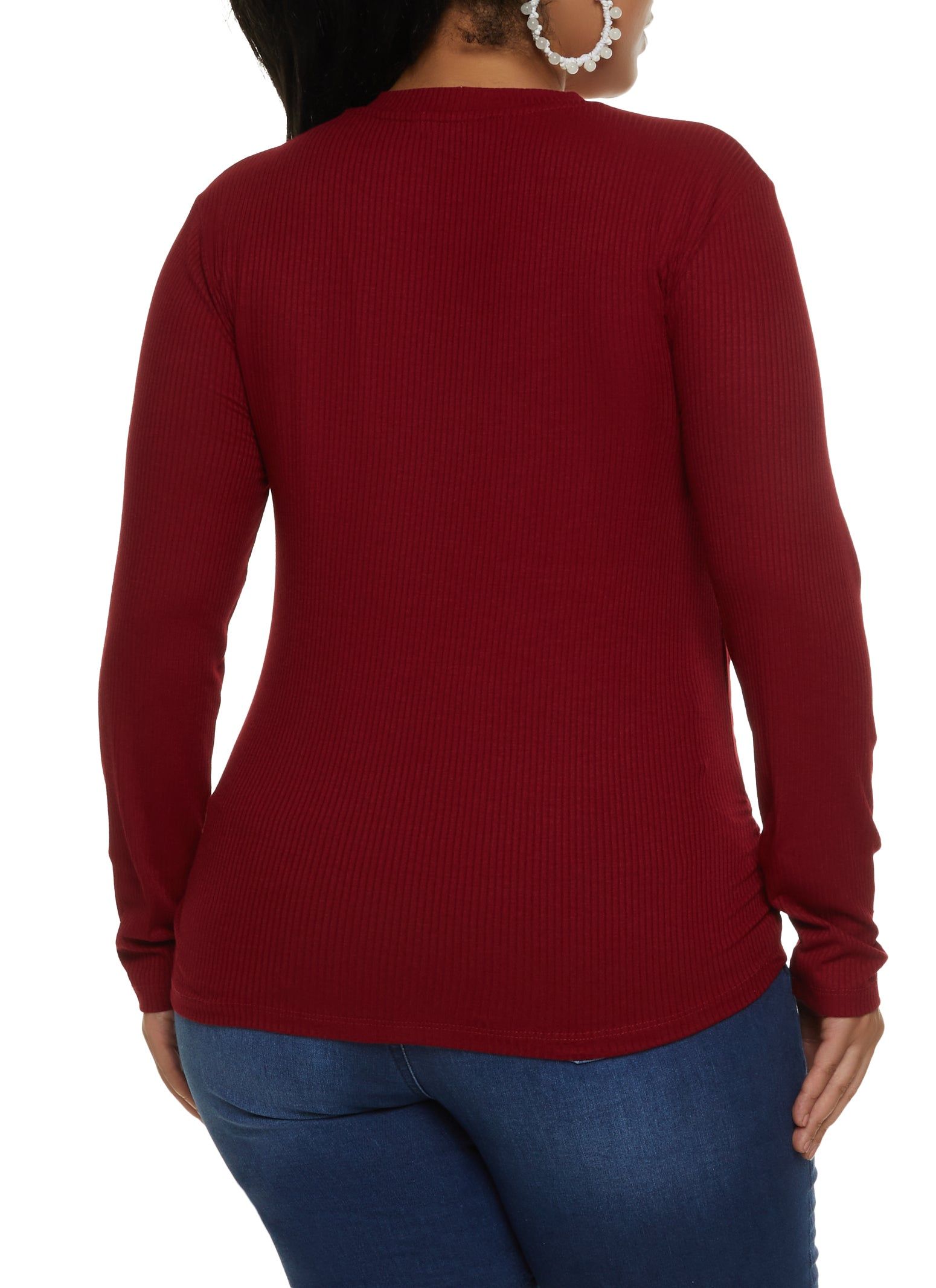 Plus Size Ribbed V Neck Ruched Side Tee sold by Rainbow product image thumbnail 2