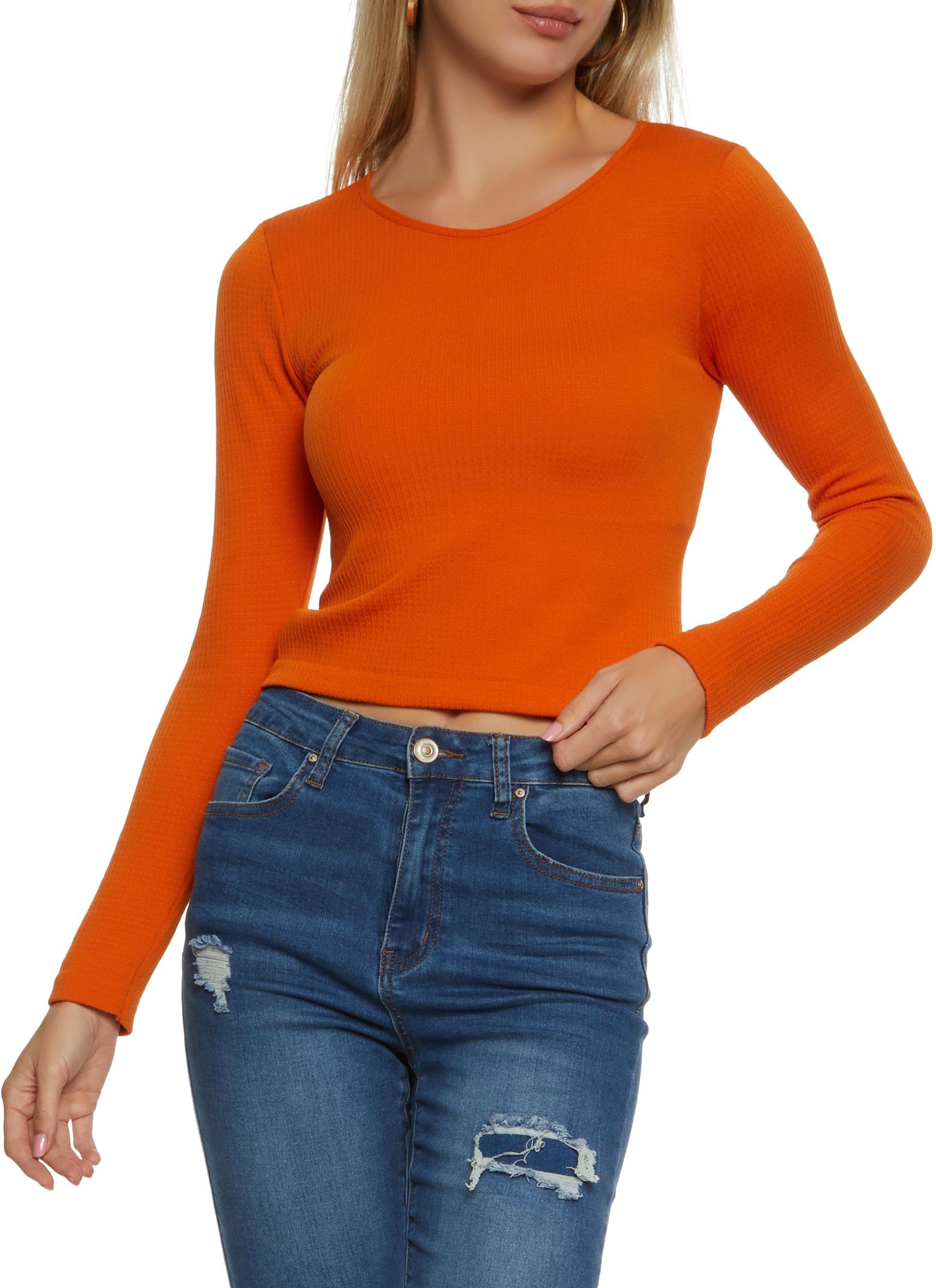 Solid Waffle Knit Crew Neck Top sold by Rainbow product image thumbnail 3