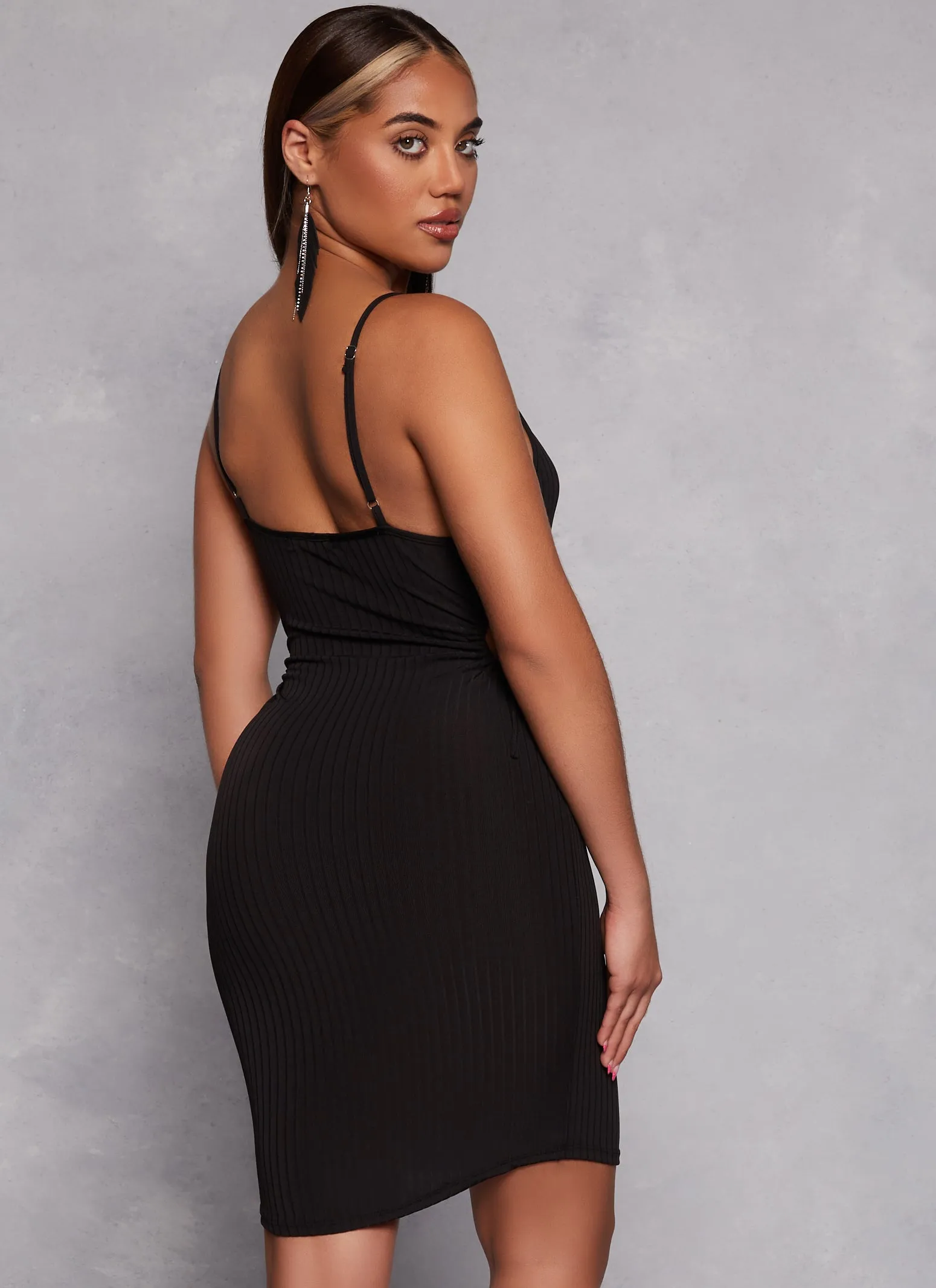 Ribbed Drawstring Keyhole Side Cami Dress sold by Rainbow product image thumbnail 3