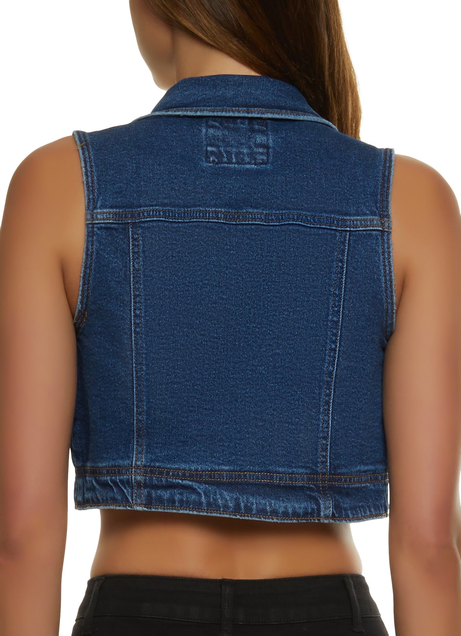 WAX Distressed Denim Cropped Vest sold by Rainbow product image thumbnail 2