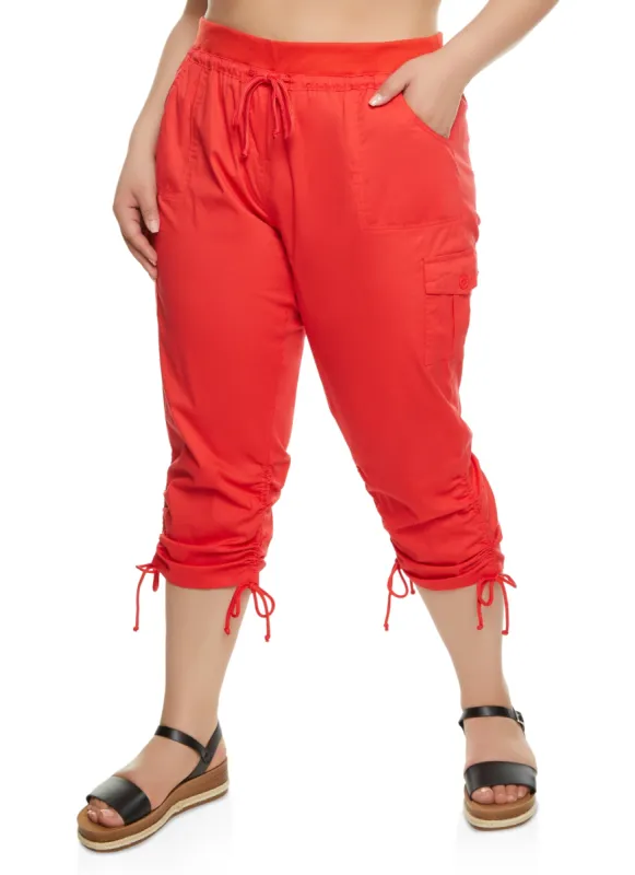 Plus Size High Waisted Ruched Cargo Capri Pants sold by Rainbow