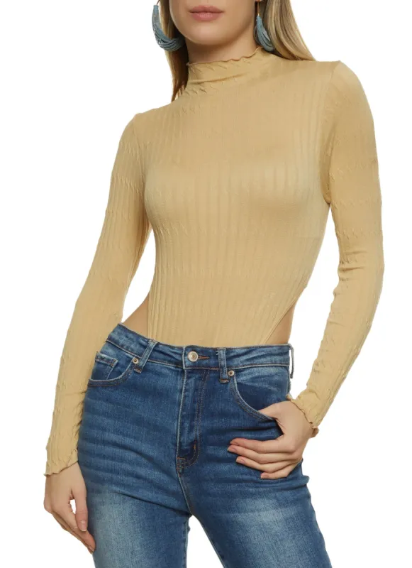 Rib Knit Lettuce Edge High Cut Bodysuit made by Rainbow