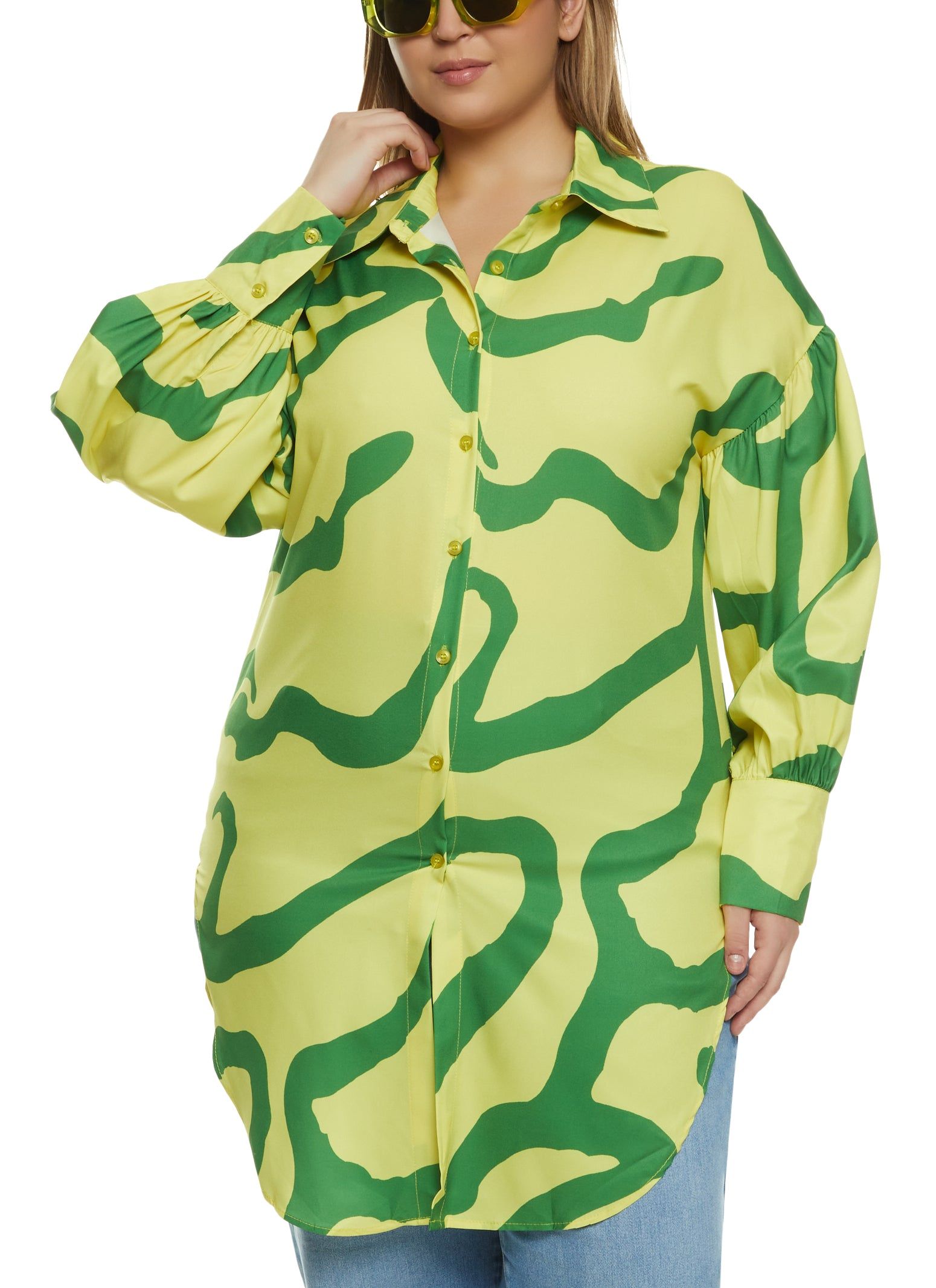 Plus Size Abstract Print Drop Shoulder Tunic Shirt sold by Rainbow