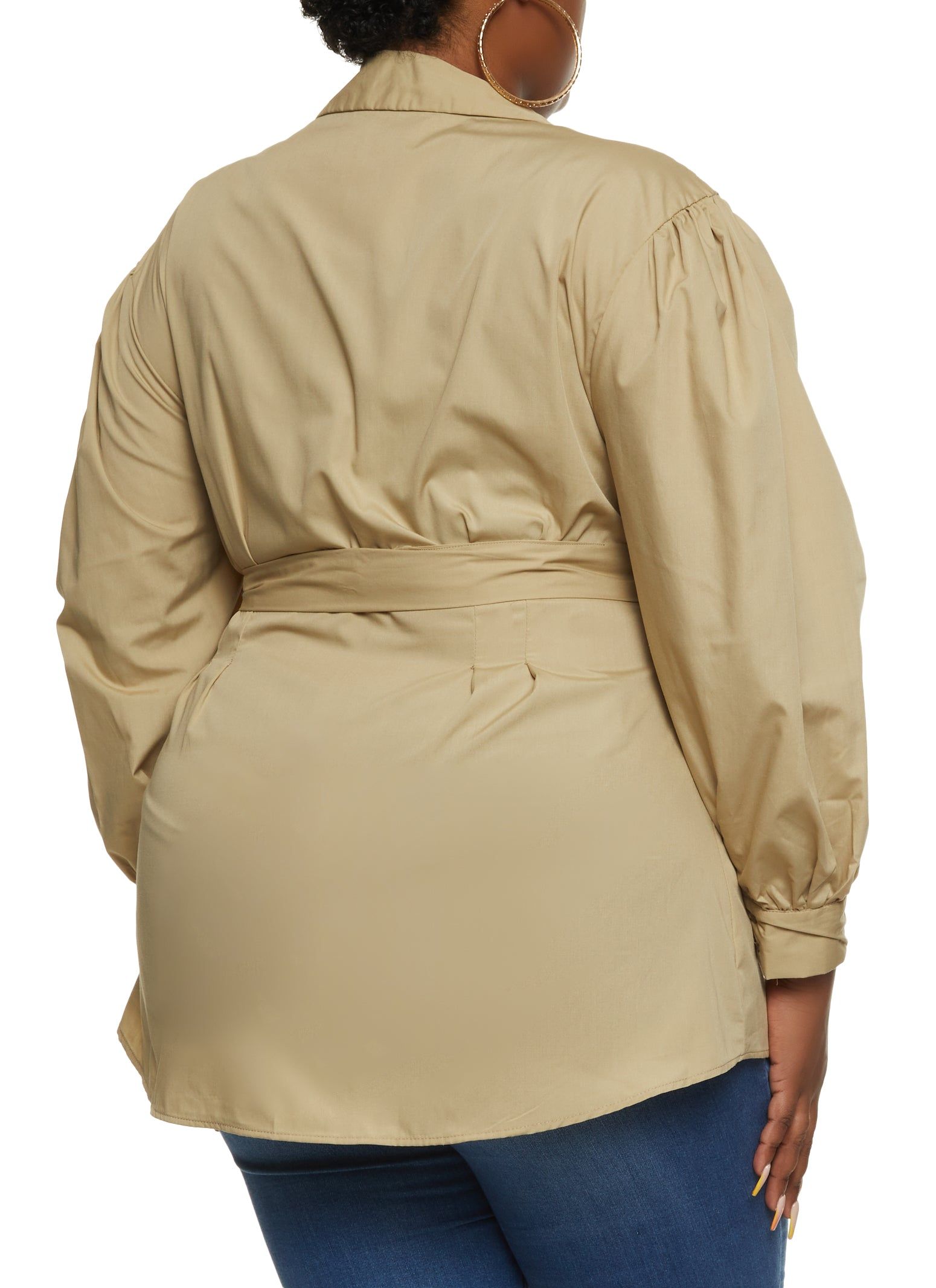 Plus Size Poplin Button Front Tie Waist Shirt sold by Rainbow product image thumbnail 2