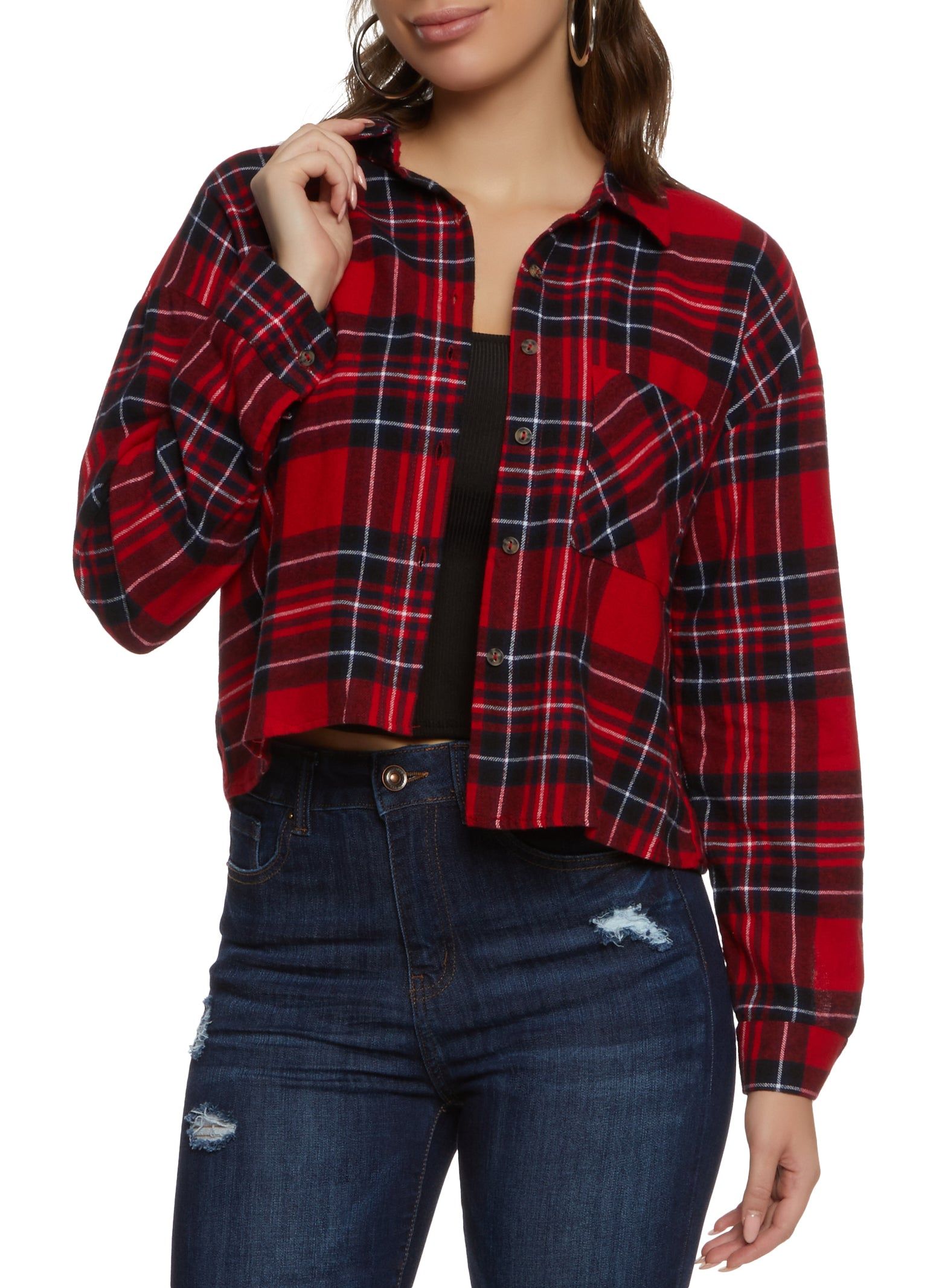Plaid Cropped Button Front Shirt sold by Rainbow