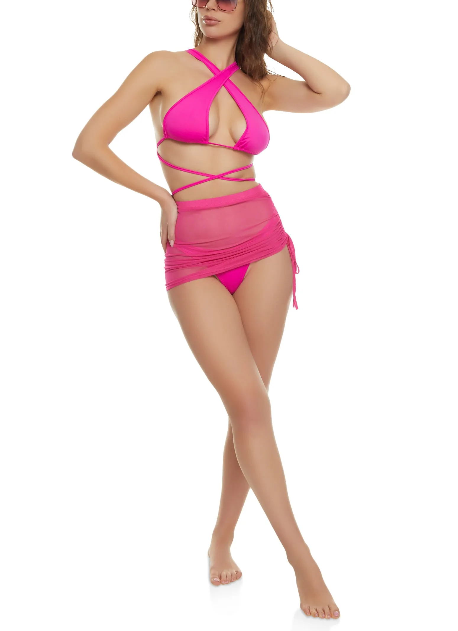 Daisy Criss Cross Swim Bikini Top and Bottoms with Cover Up Skirt sold by Rainbow product image thumbnail 2