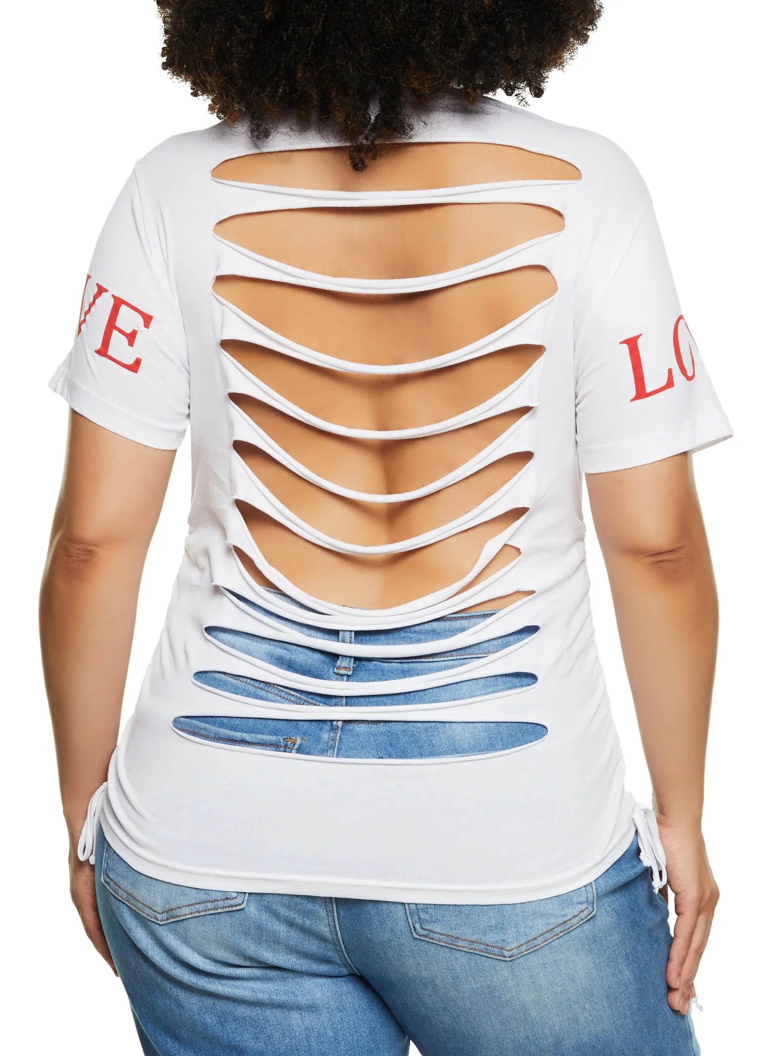 Plus Size Rhinestone Love Yourself Laser Cut Graphic Tee sold by Rainbow product image thumbnail 3