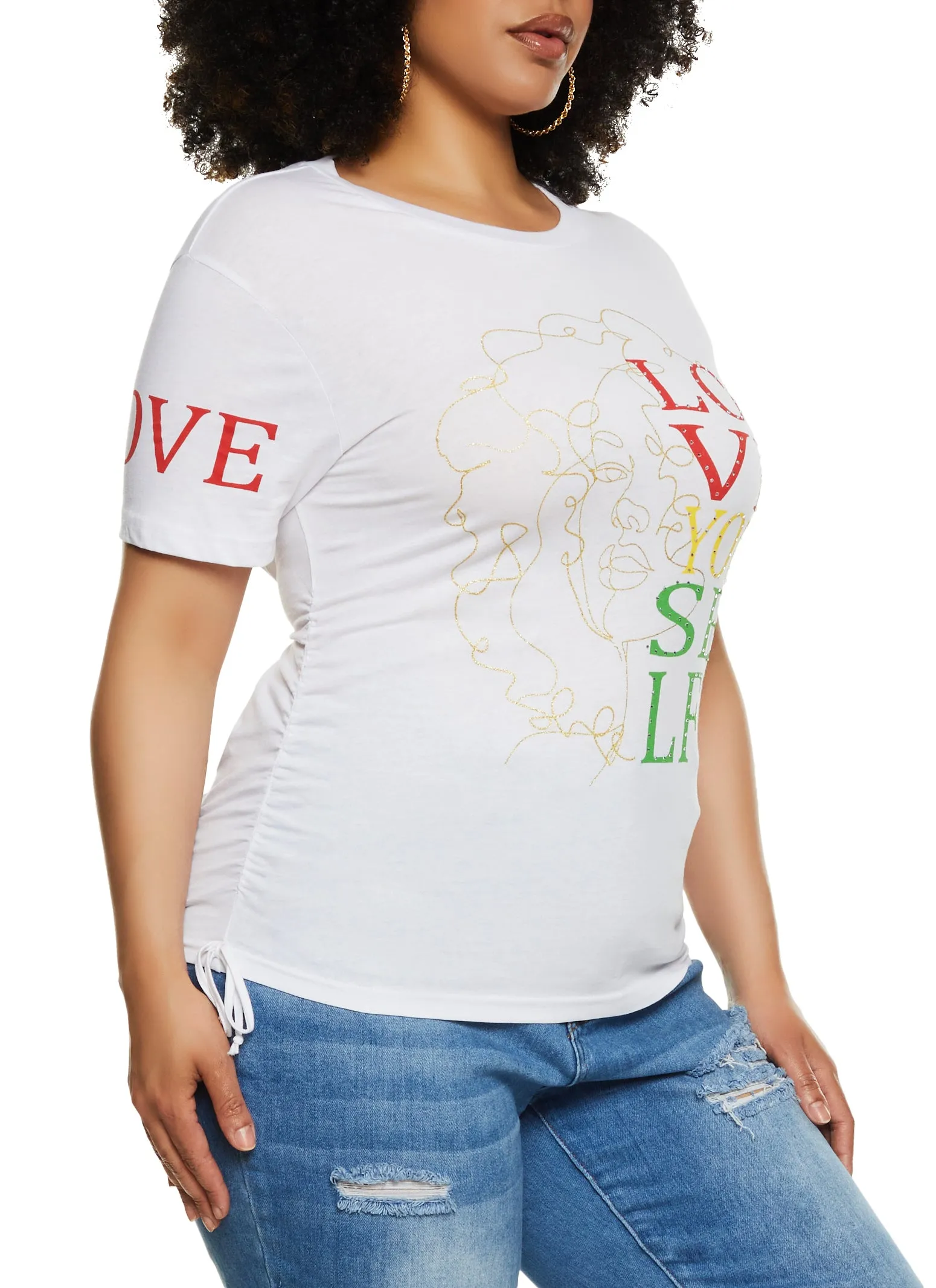 Plus Size Rhinestone Love Yourself Laser Cut Graphic Tee sold by Rainbow product image thumbnail 2