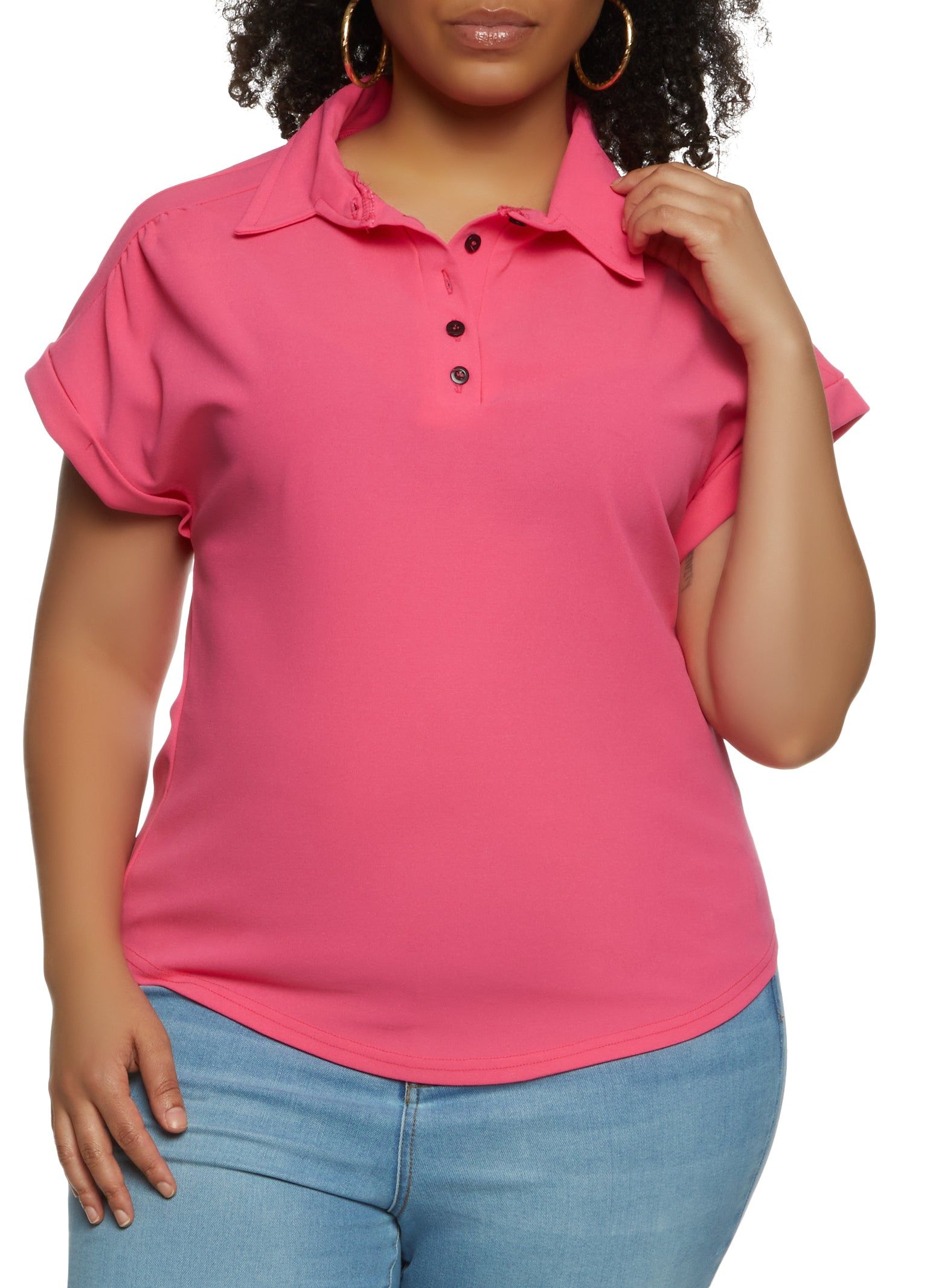 Plus Size Crepe Knit Half Button Down Top sold by Rainbow