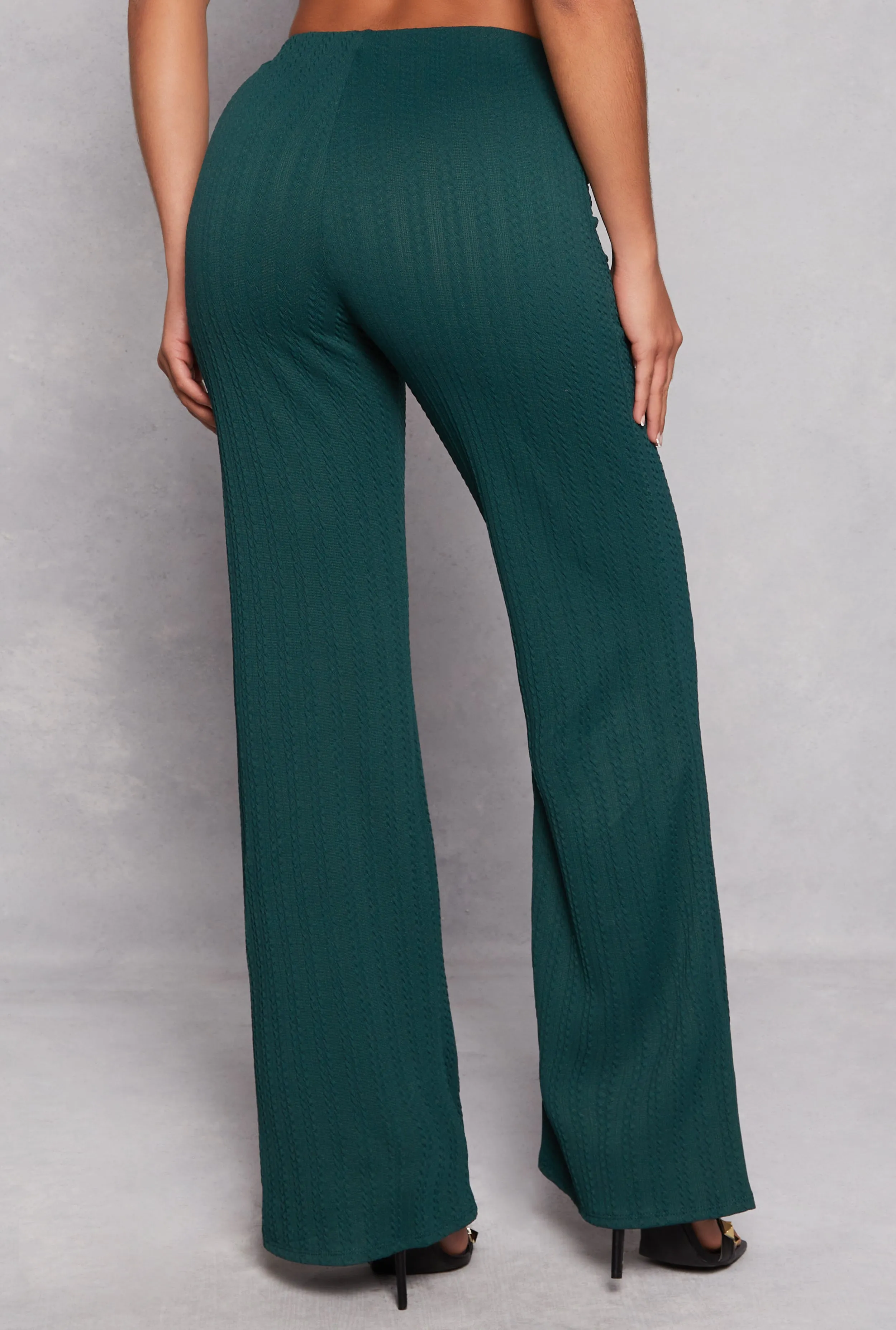 Solid Textured Knit High Waist Flare Pants sold by Rainbow product image thumbnail 3