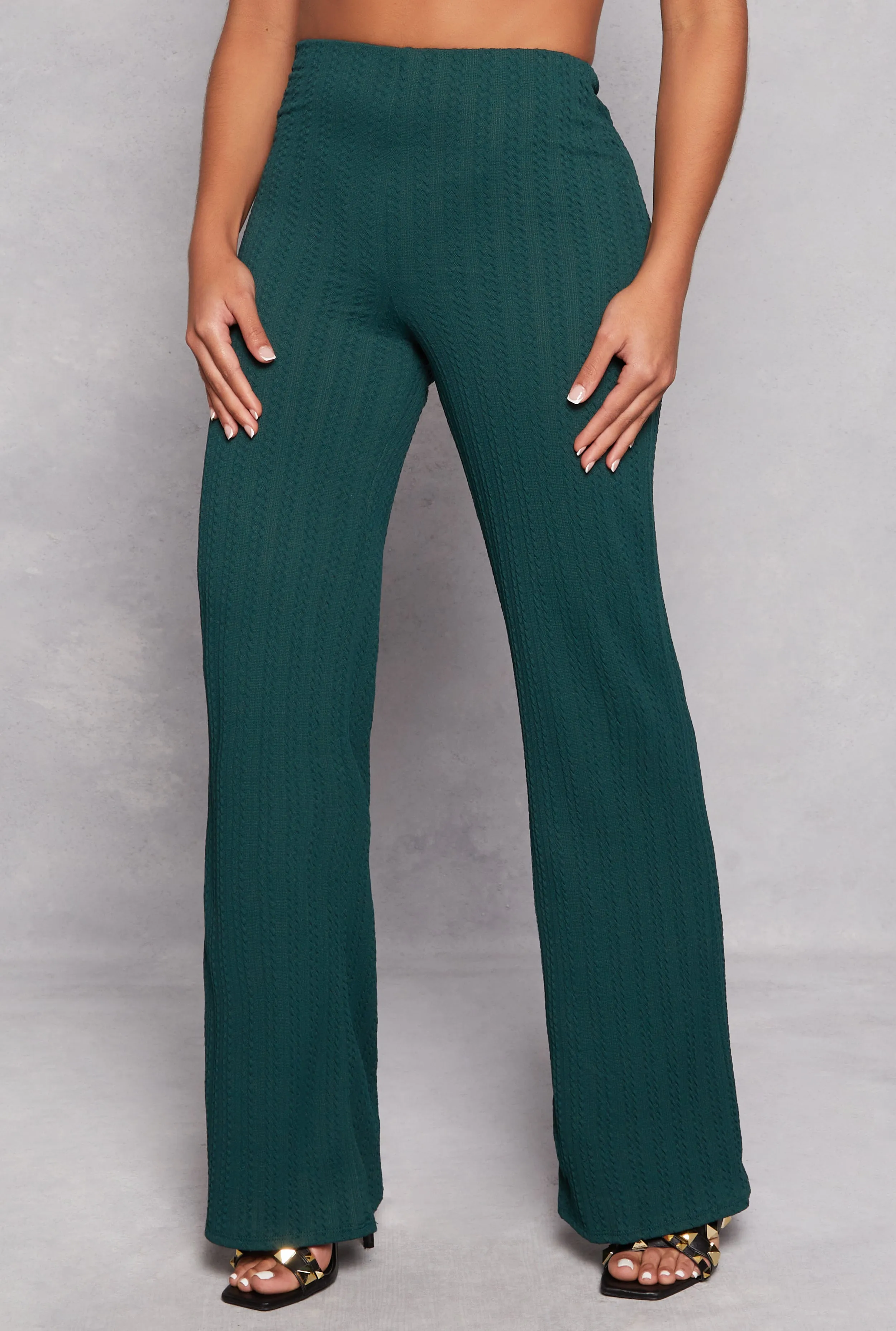 Solid Textured Knit High Waist Flare Pants sold by Rainbow product image thumbnail 2
