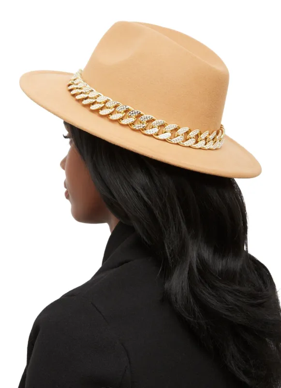 Rhinestone Curb Chain Felt Panama Hat sold by Rainbow